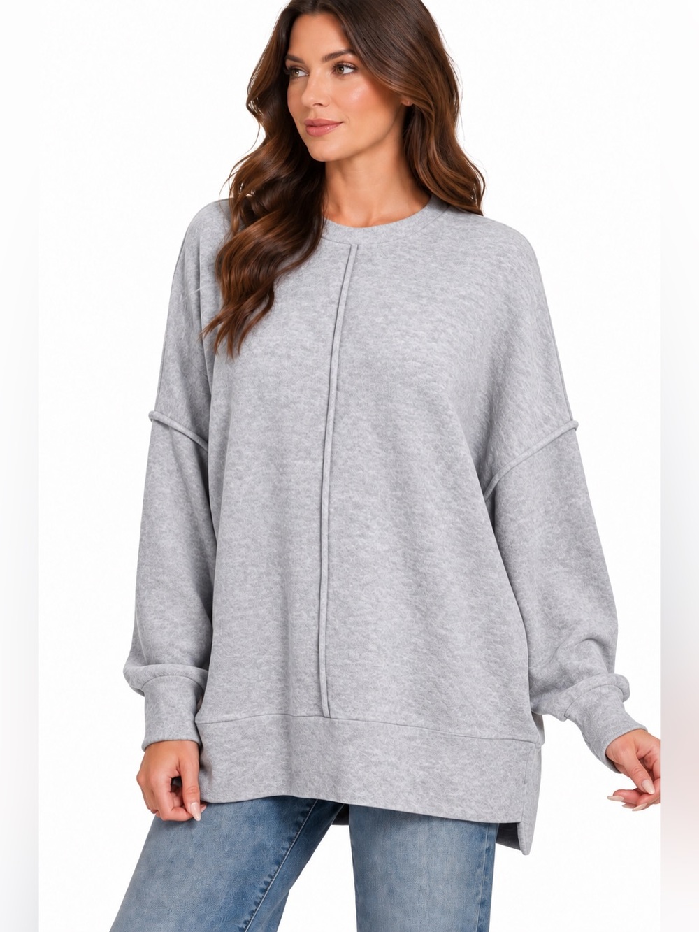 Zenana Heather Grey Brushed Mélange Oversized Sweater